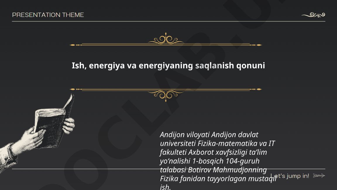 Ish, energiya va energiyaning saqlanish qonuni