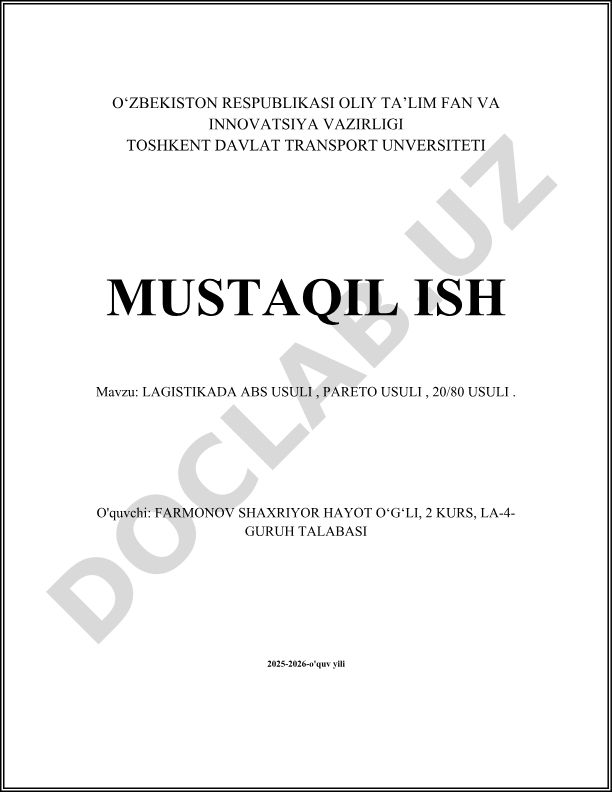 Logistikada ABS usuli, Pareto usuli, 20/80 usuli