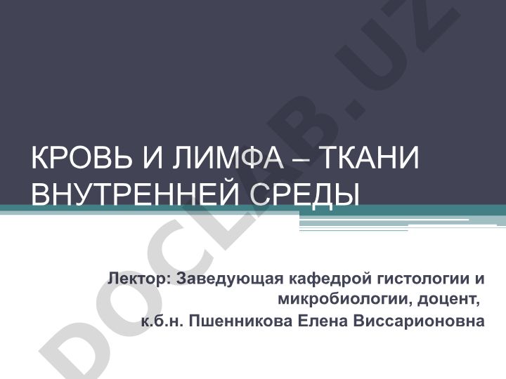 Кровь и лимфа – ткани внутренней среды