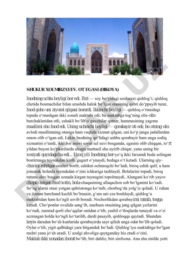 Shukur Xolmirzayevning "Ot egasi" hikoyasi