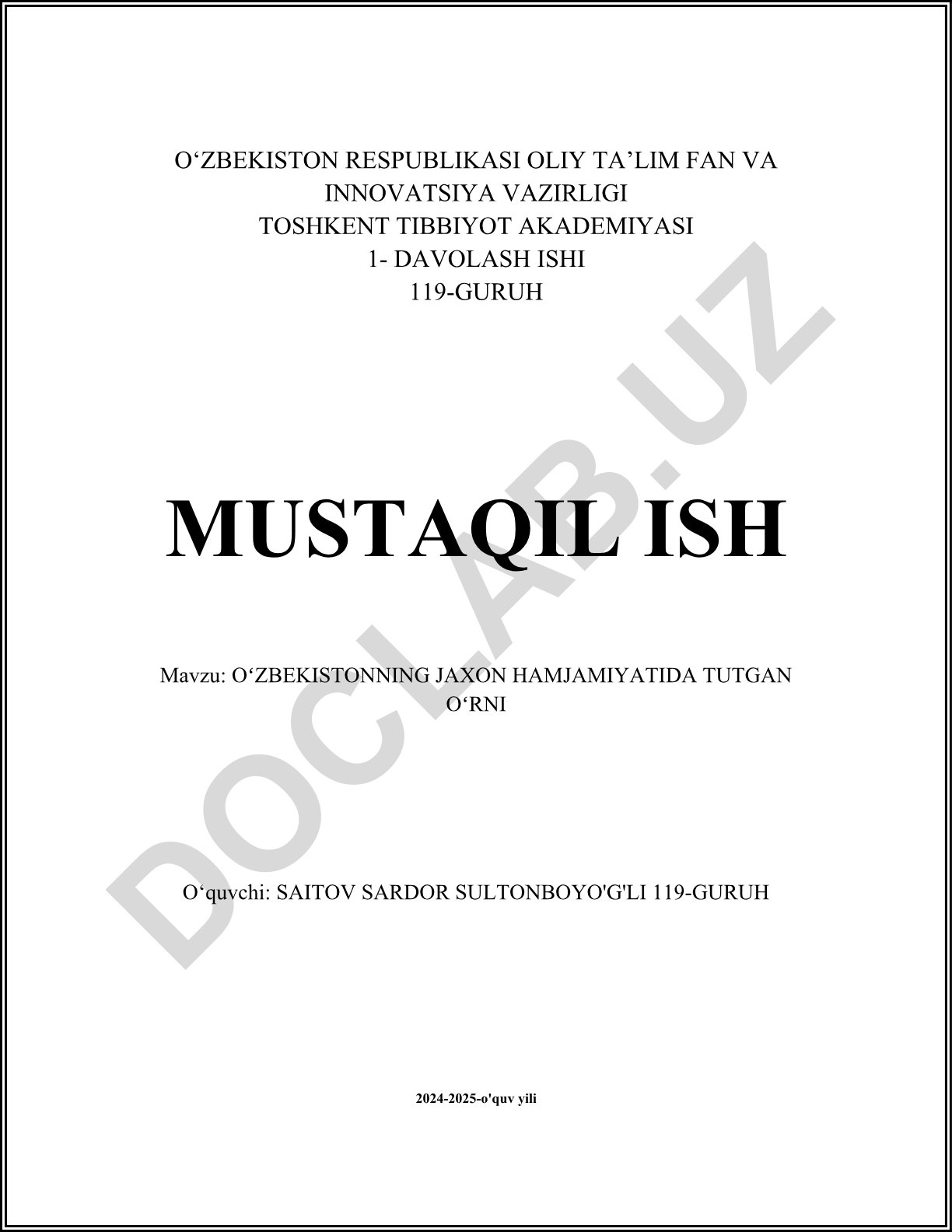 Oʻzbekistonning jahon hamjamiyatida tutgan oʻrni