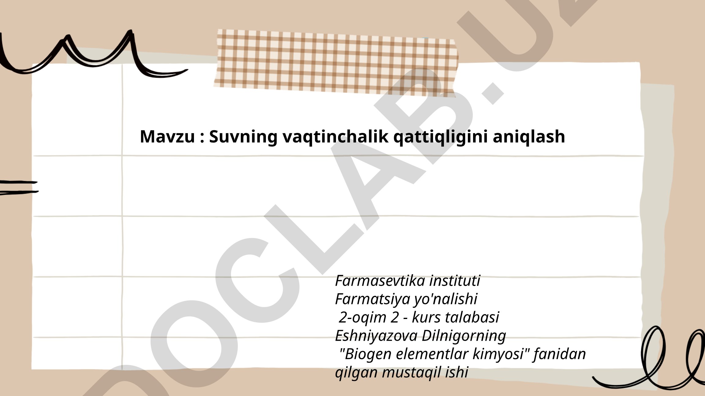 Suvning vaqtinchalik qattiqligini aniqlash