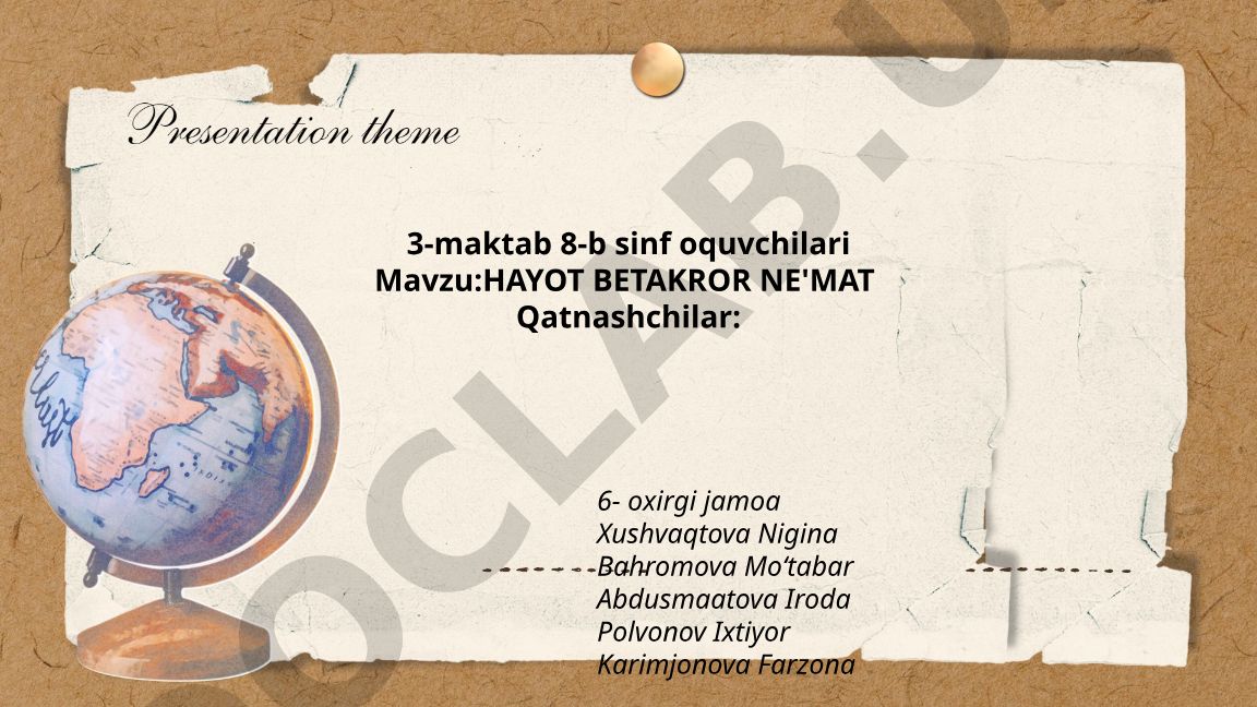 Hayotning betakrorligi va uning qiymati