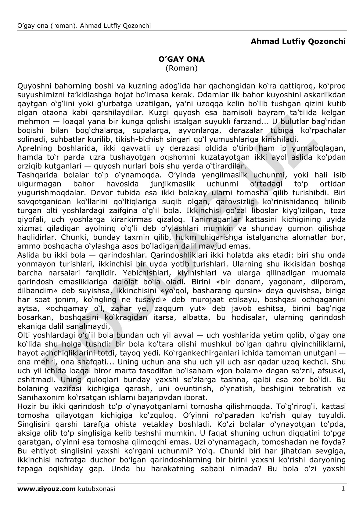 Ahmad Lutfiy Qozonchining O'gay ona romani