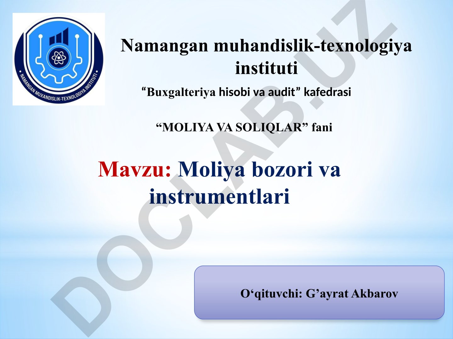 Moliya bozori va instrumentlari