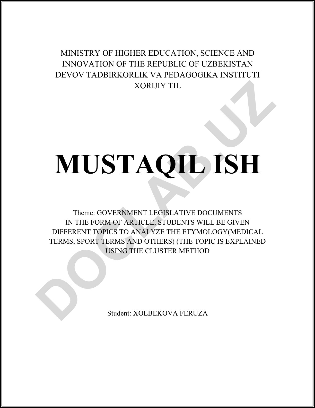GOVERNMENT LEGISLATIVE DOCUMENTS