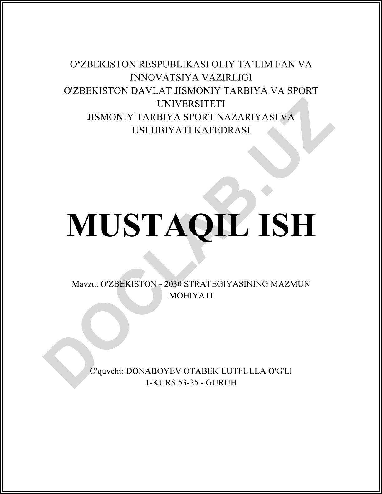 O'zbekiston - 2030 Strategiyasining mazmun mohiyati