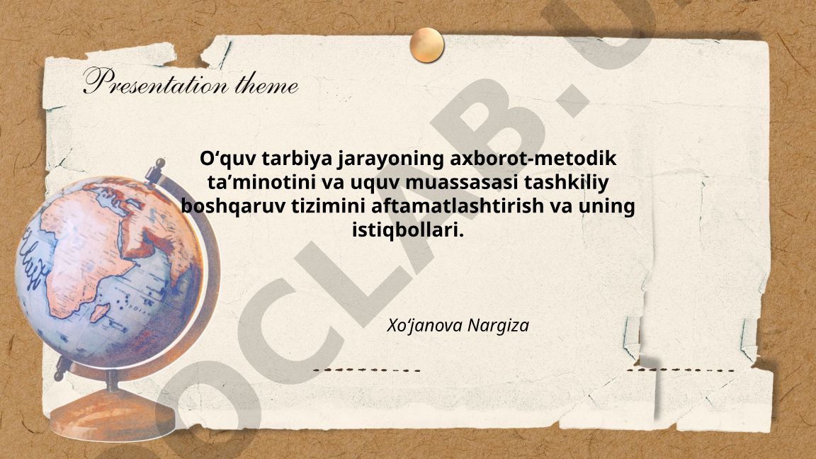 O'quv-tarbiya jarayonining axborot-metodik ta'minotini avtomatlashtirish konsepsiyasi