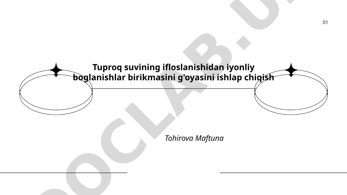 Tuproq suvining ifloslanishidan iyonliy boglanishlar birikmasini g'oyasini ishlap chiqish