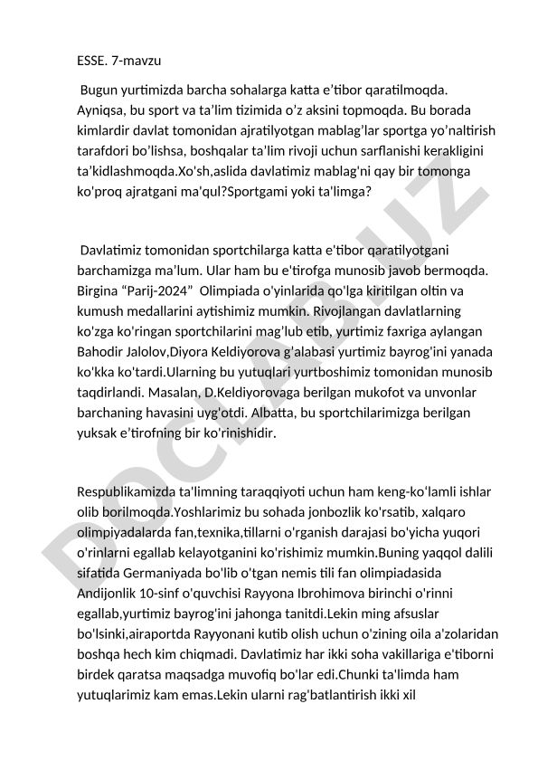 Sport va ta'limga davlat mablag'larini ajratish masalasi