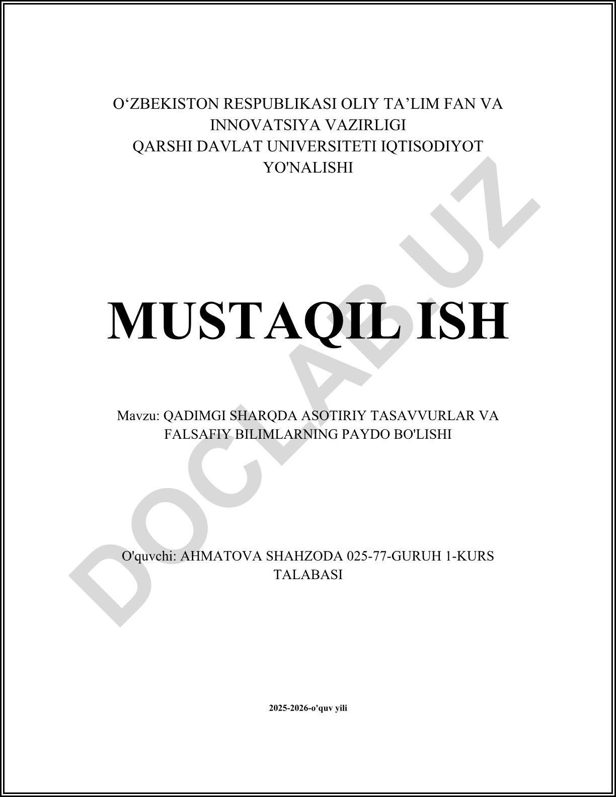 Qadimgi Sharqda asotiriy tasavvurlar va falsafiy bilimlarning paydo bo'lishi