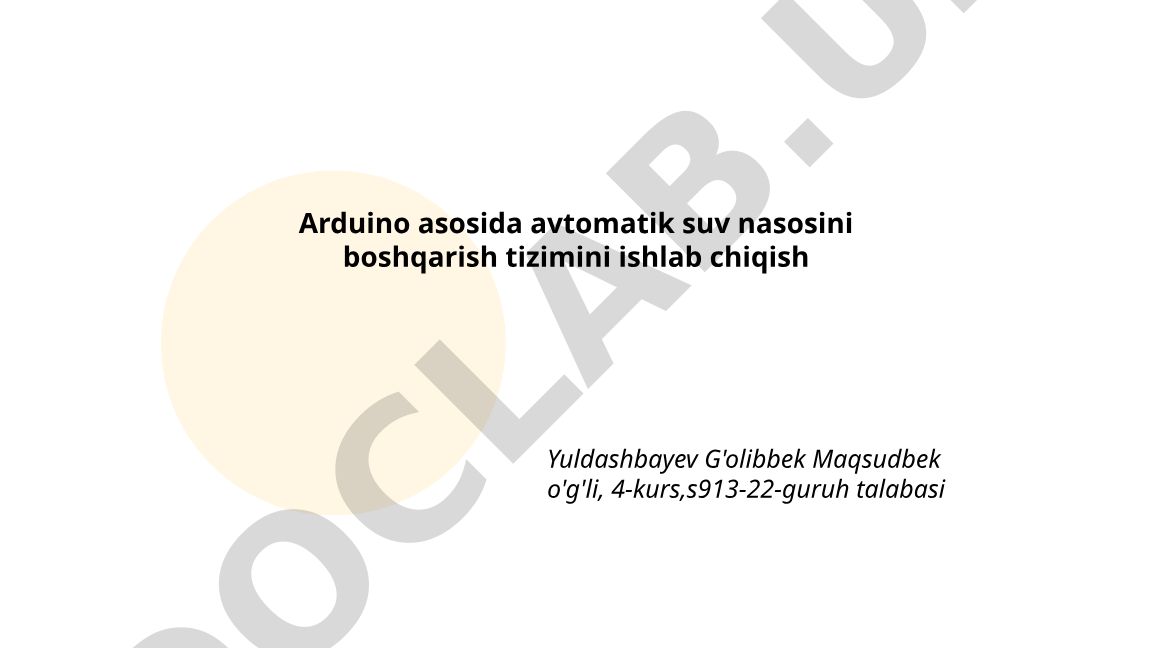 Arduino asosida avtomatik suv nasosini boshqarish tizimi