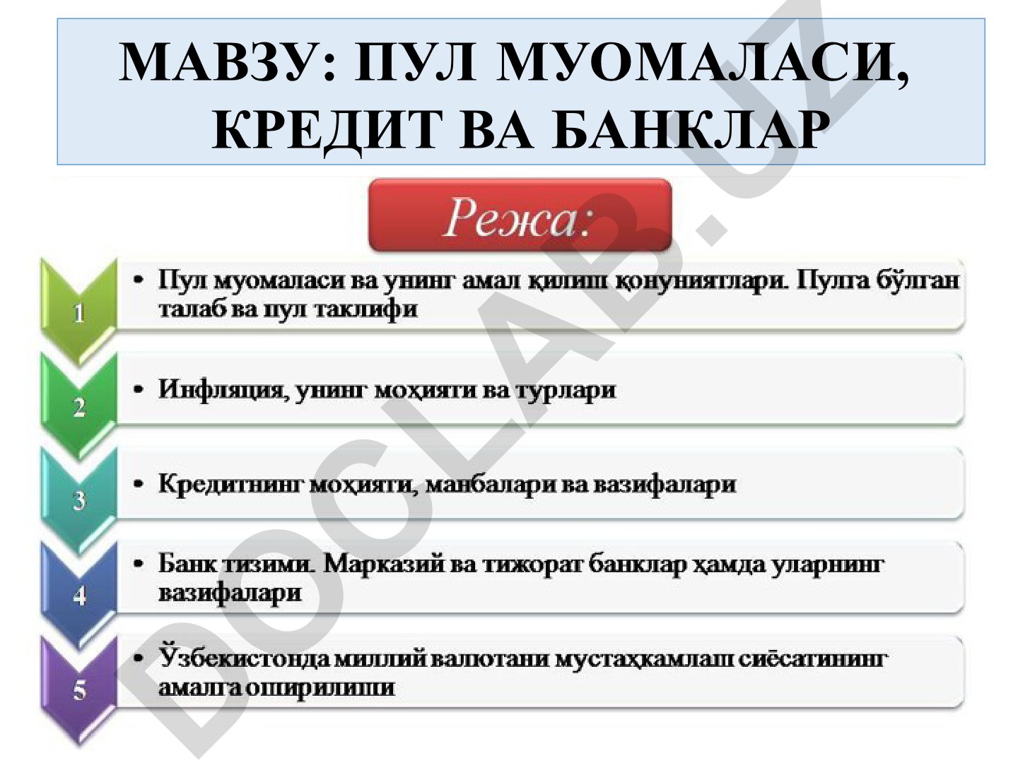 ПУЛ МУОМАЛАСИ, КРЕДИТ ВА БАНКЛАР