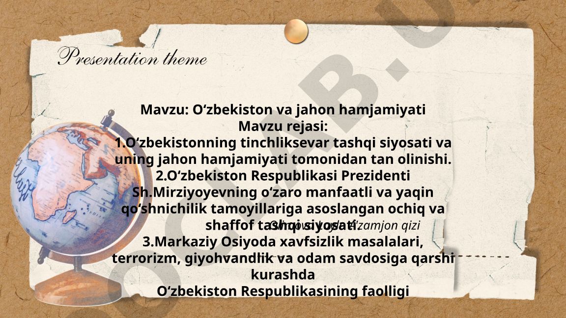 O‘zbekiston va jahon hamjamiyati