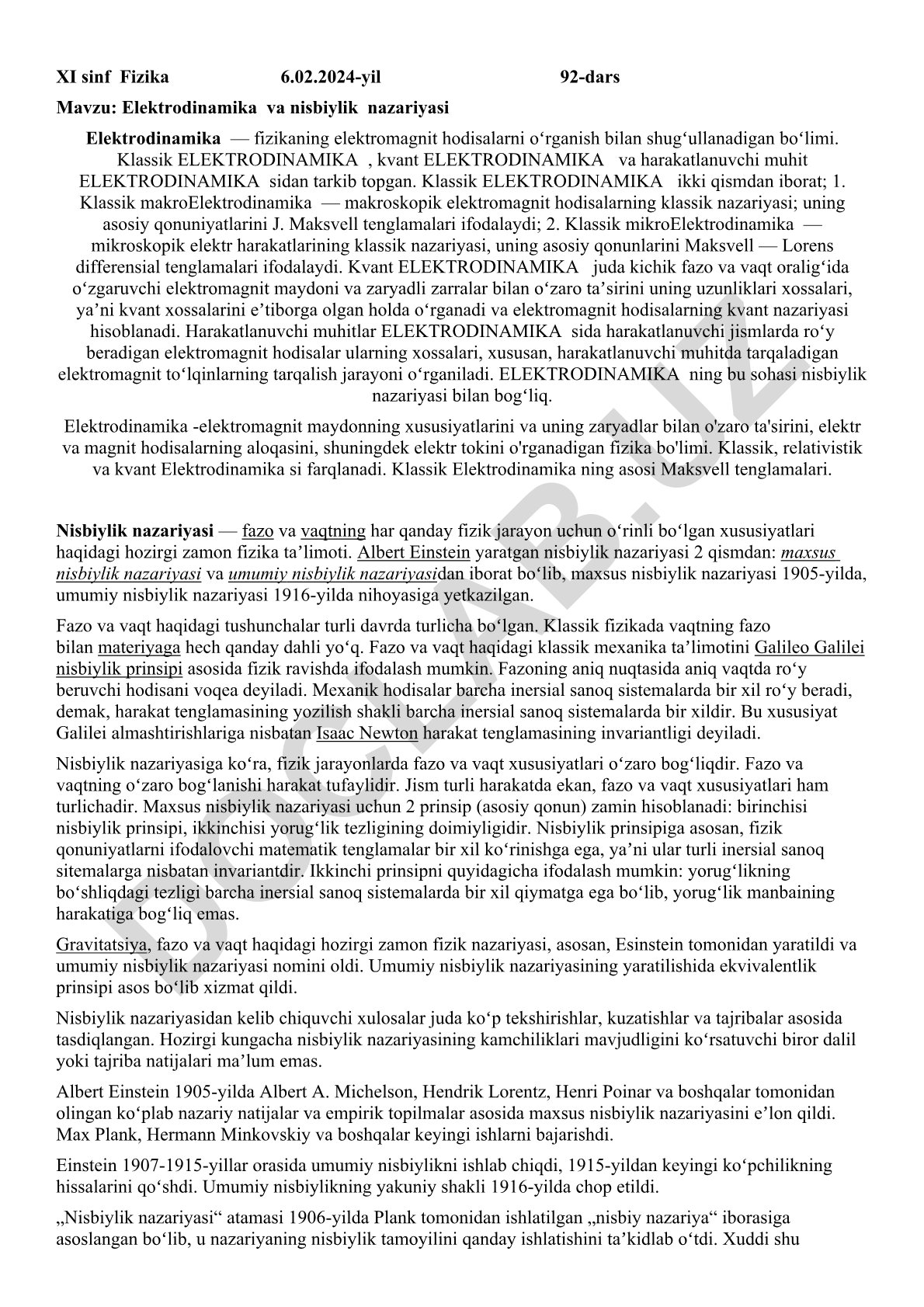 Elektrodinamika va nisbiylik nazariyasi