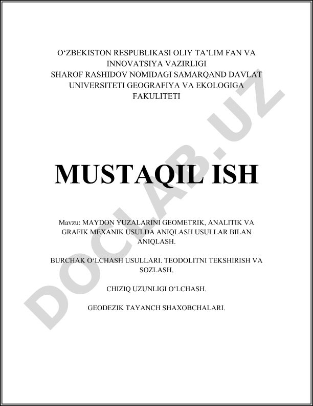 Maydon yuzalarini geometrik, analitik va grafik mexanik usulda aniqlash usullari bilan aniqlash