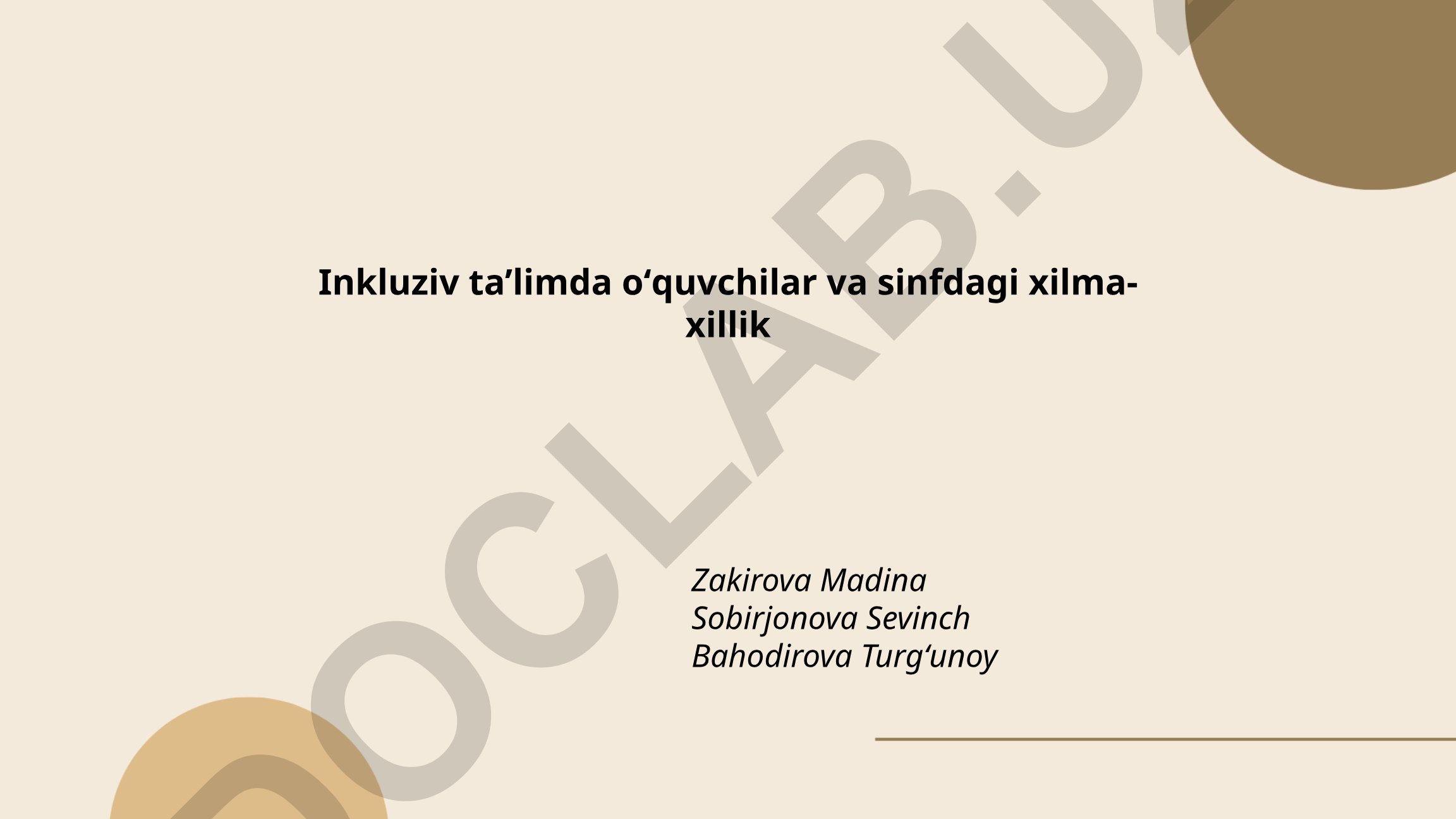 Inkluziv ta'limda o'quvchilar va sinfdagi xilma-xillik