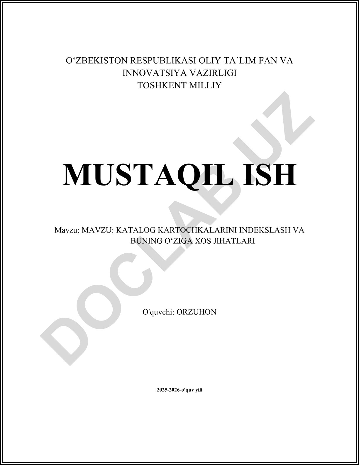 Katalog kartochkalarini indekslash va buning o'zigaxos jihatlari