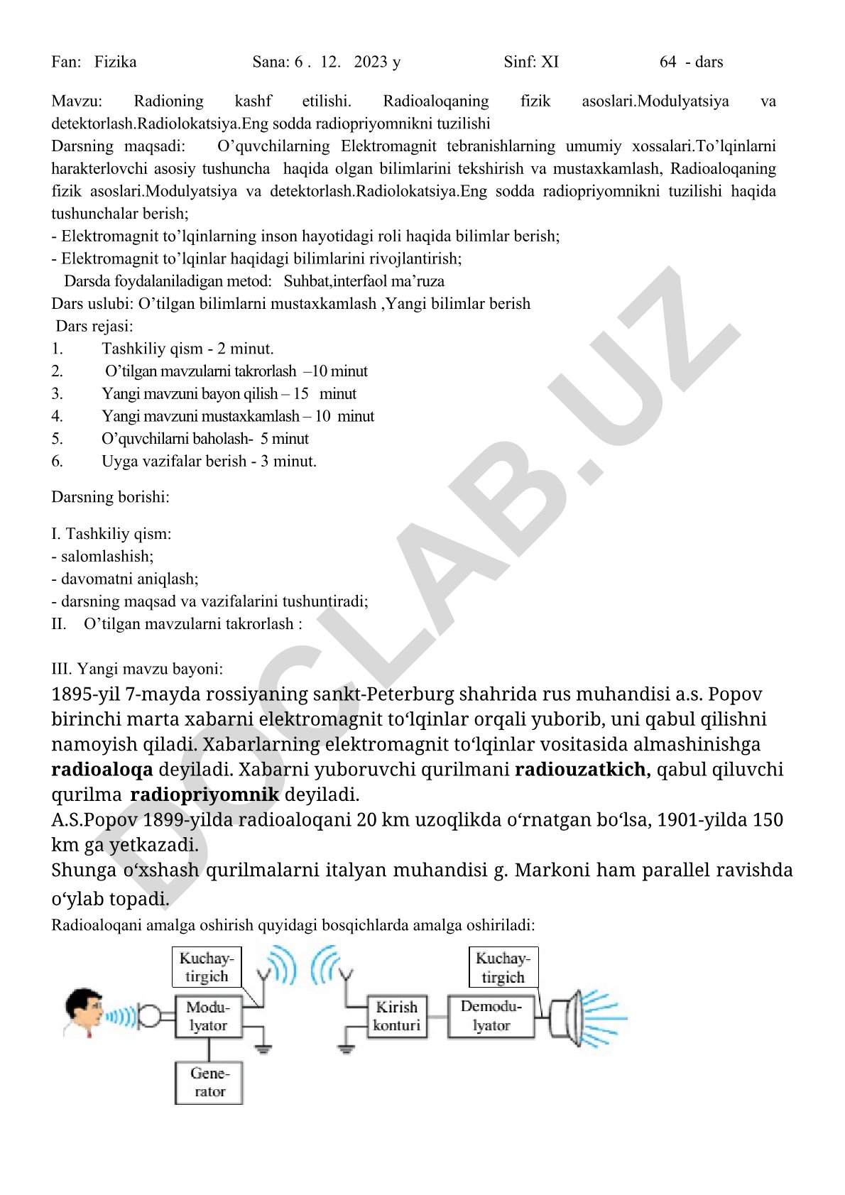 Radioning kashf etilishi va radioaloqaning fizik asoslari