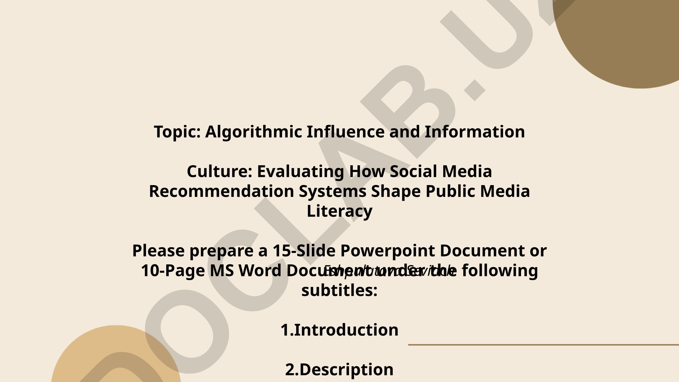 Algorithmic Influence and Information Culture: Evaluating How Social Media Recommendation Systems Shape Public Media Literacy