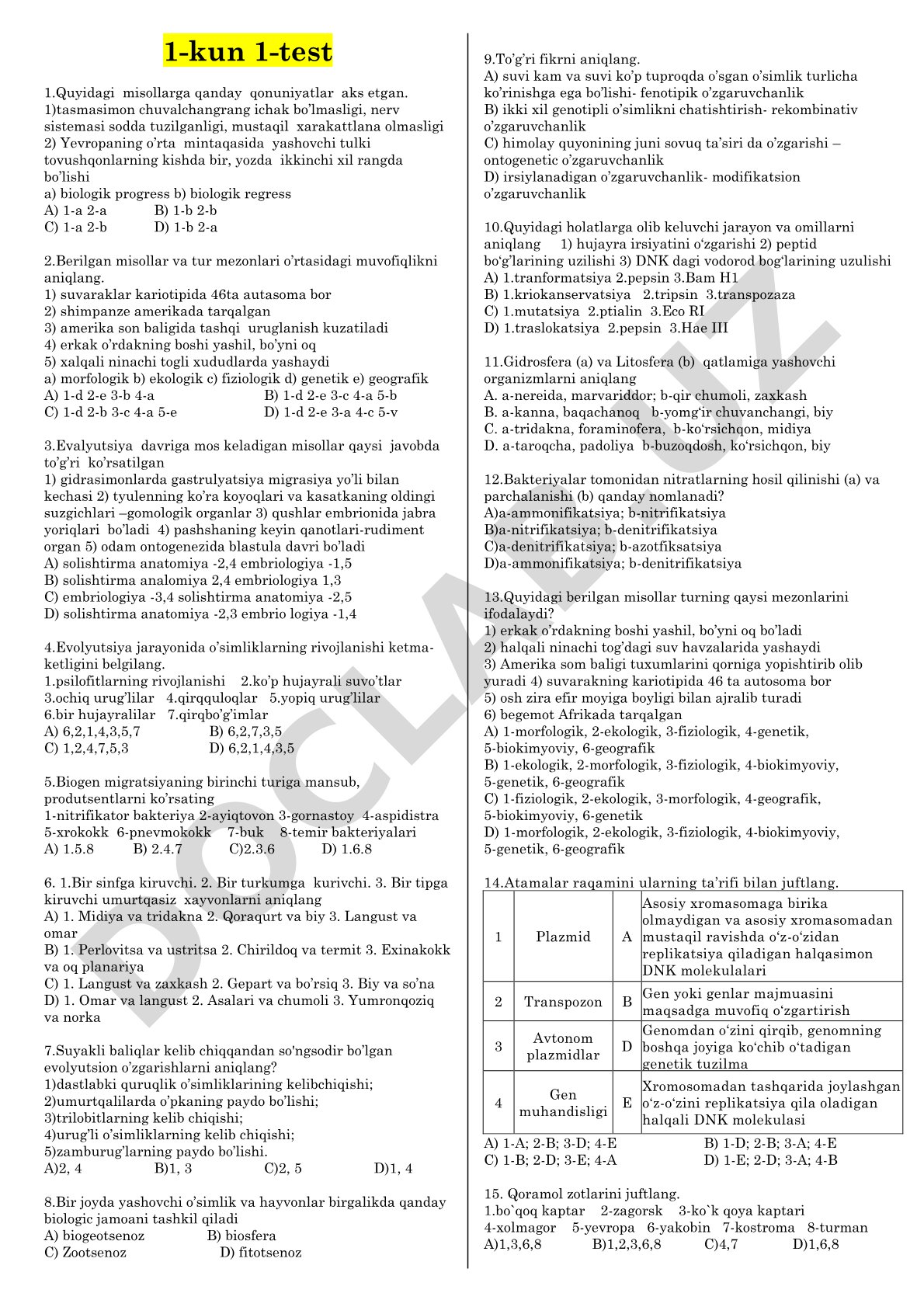Biologiya fanidan evolyutsiya, tur mezonlari va ontogenez