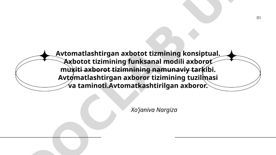 Avtomatlashtirilgan axborot tizimining kontseptual asoslari va funktsional modeli