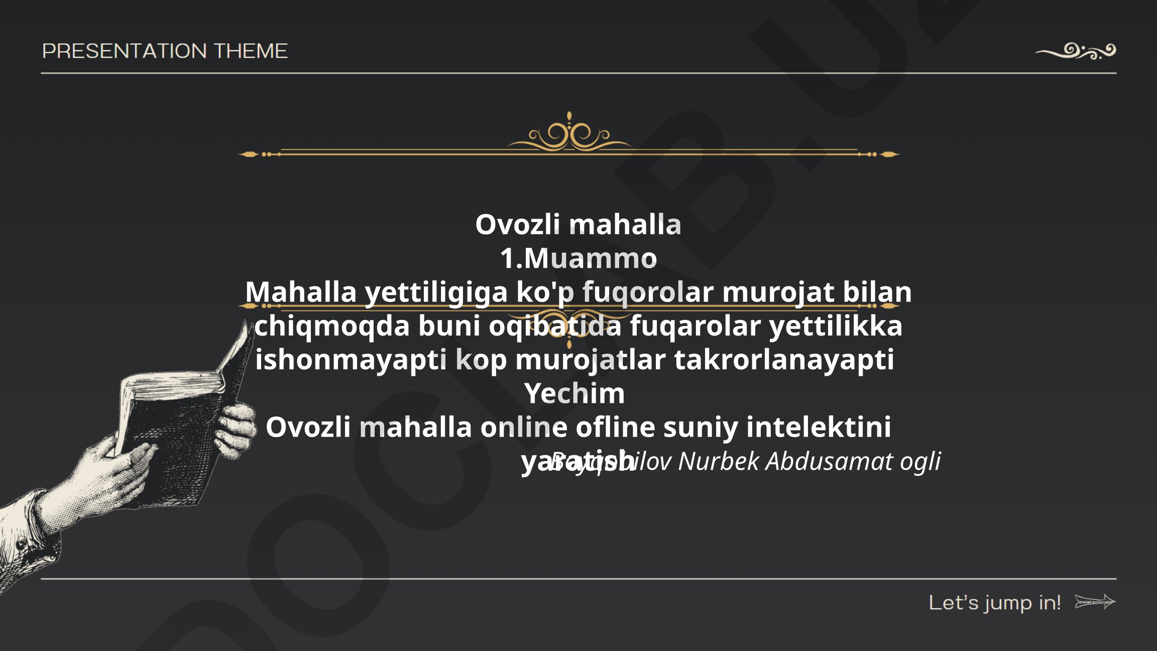 Ovozli mahalla kontseptsiyasi: onlayn va oflayn sun'iy intellekt yechimi