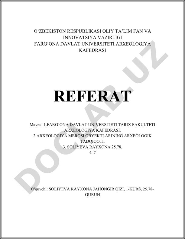 Farg'ona davlat universiteti Arxeologiya kafedrasi va arxeologiya merosi obyektlarining tadqiqi