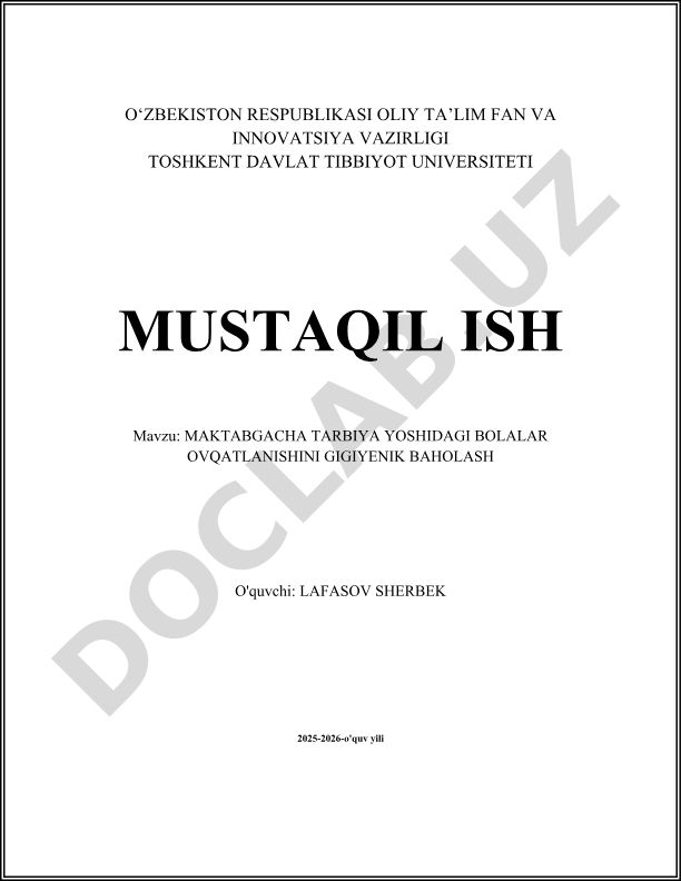 Maktabgacha tarbiya yoshidagi bolalar ovqatlanishini gigiyenik baholash