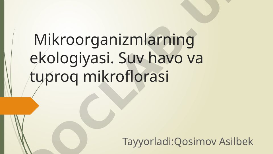 Mikroorganizmlarning ekologiyasi: suv, havo va tuproq mikroflorasi