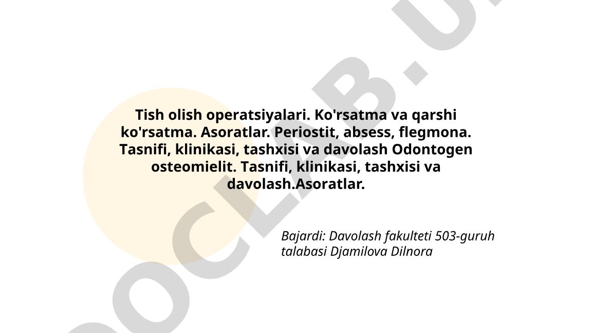 Tish olish operatsiyalari va og'iz bo'shlig'i kasalliklari