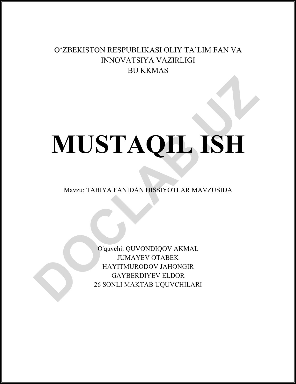 Tabiya fanidan hissiyotlar mavzusida