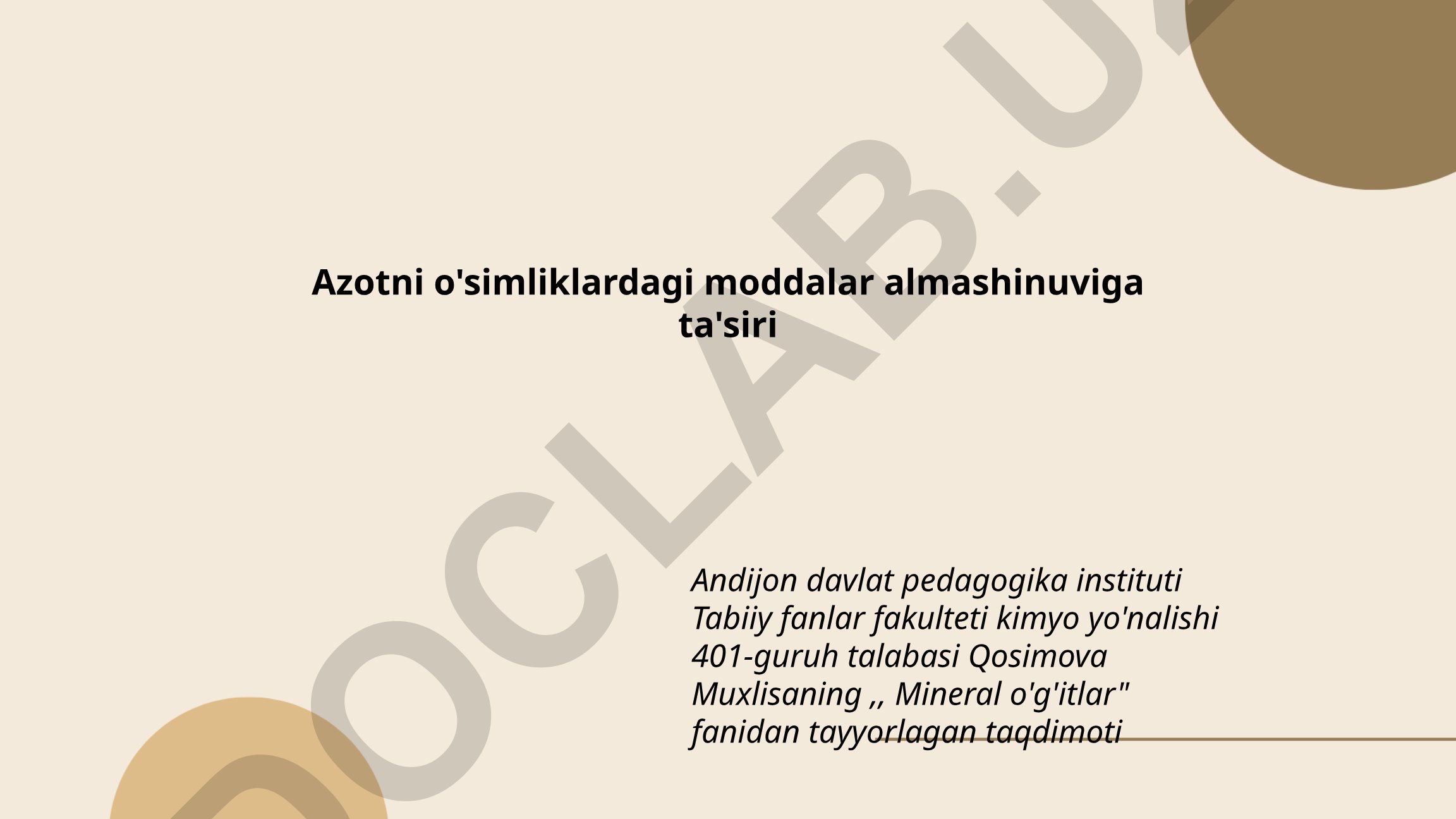 Azotni o'simliklardagi moddalar almashinuviga ta'siri