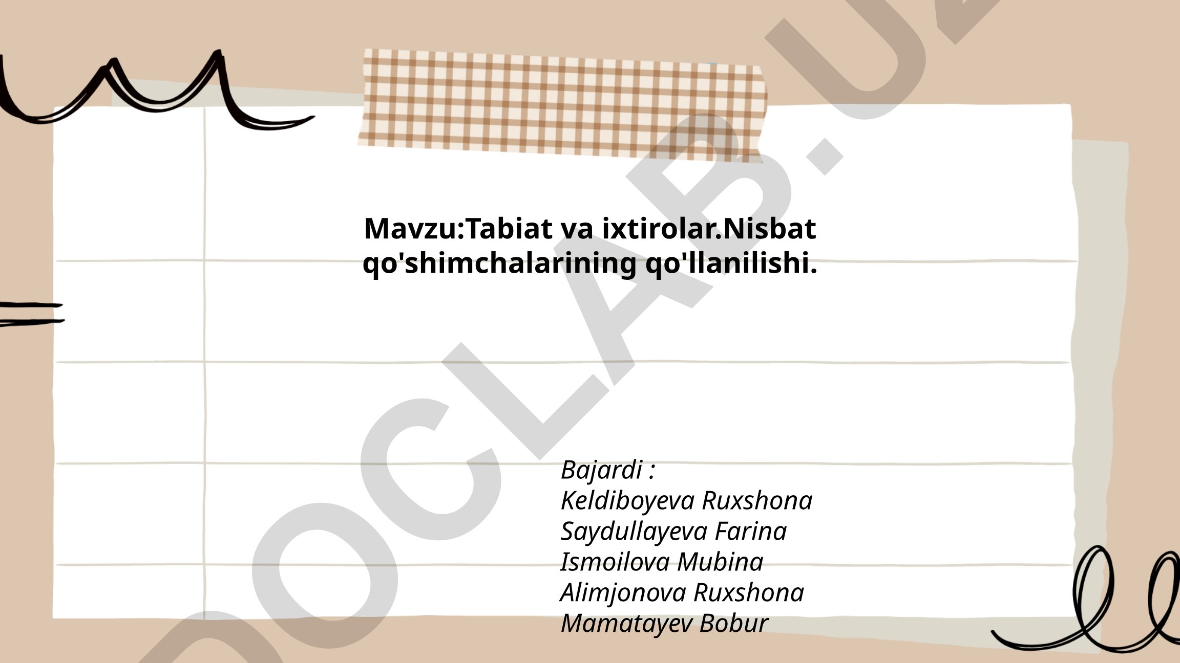 Tabiat va ixtirolar. Nisbat qo'shimchalarining qo'llanilishi
