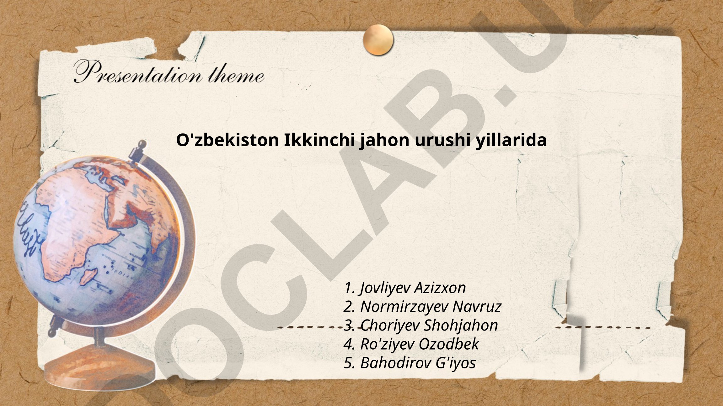 O'zbekistonning Ikkinchi jahon urushidagi roli