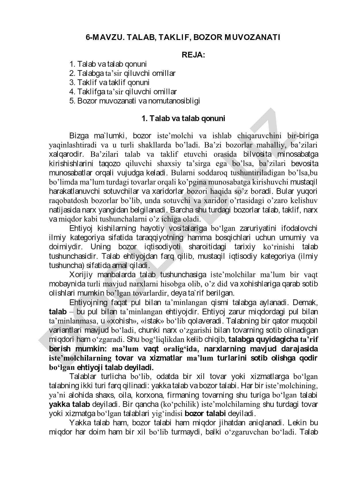 Talab, taklif va bozor muvozanati
