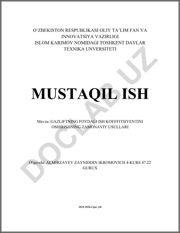 Gazliftning foydali ish koeffitsiyentini oshirishning zamonaviy usullari