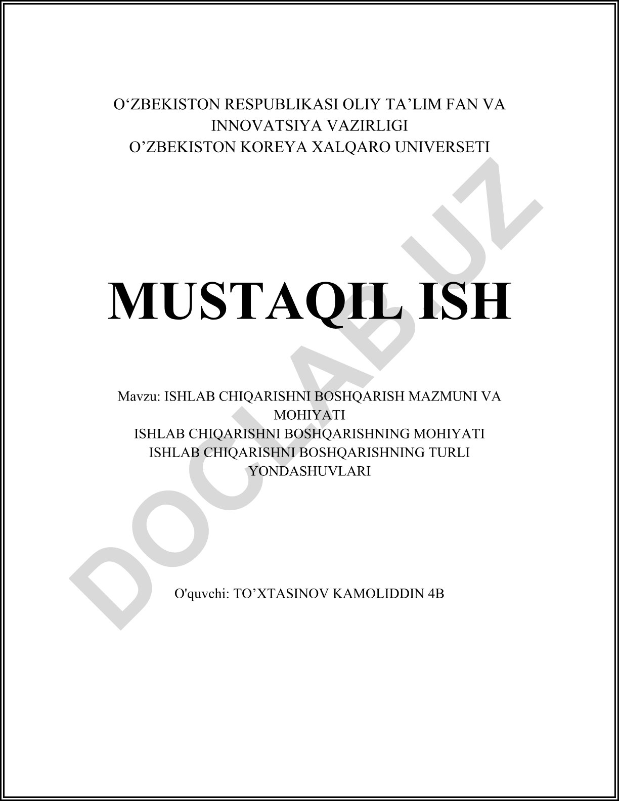 Ishlab chiqarishni boshqarish mazmuni va mohiyati