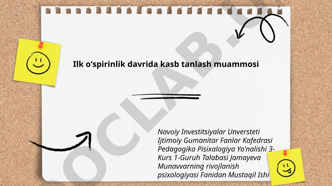 Ilk oʻspirinlik davrida kasb tanlash muammosi