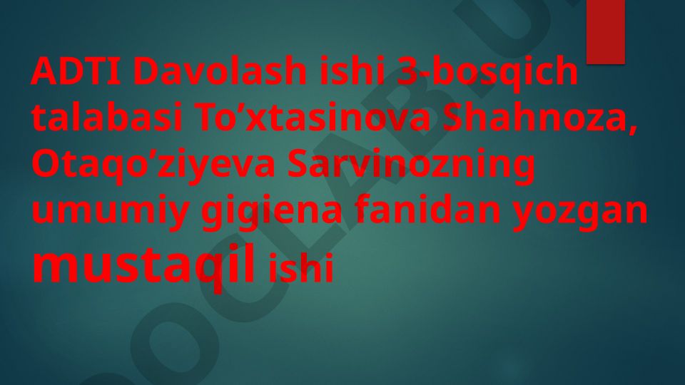 Kasalxona xonalarining insolyatsiyasi va yoritilish ko'rsatkichlarini tekshirish