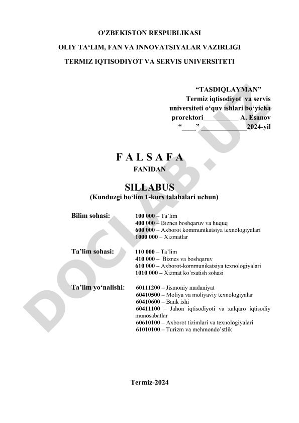 Falsafa fanidan sillabus