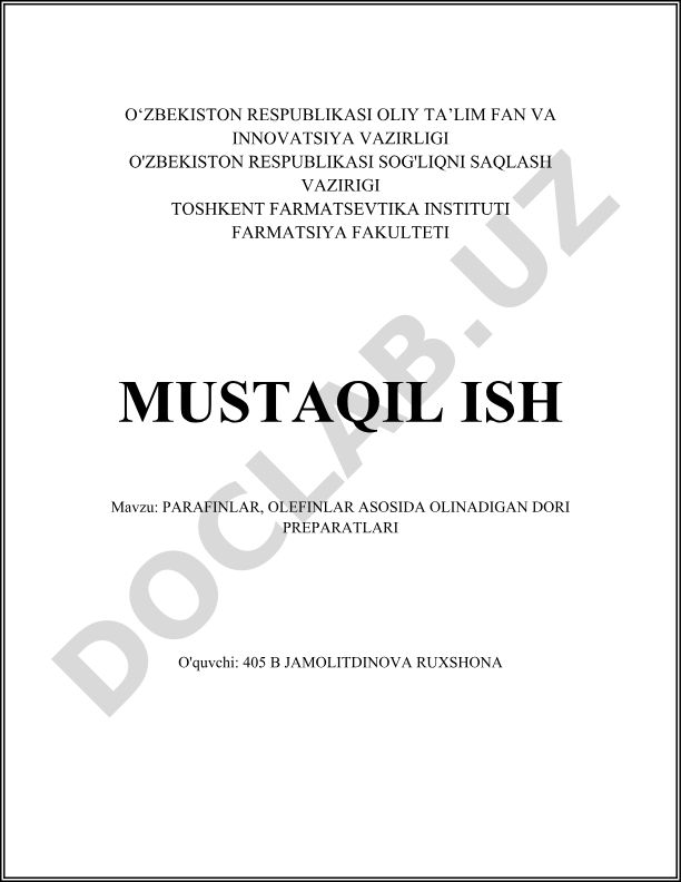 Parafinlar, olefinlar asosida olinadigan dori preparatlari