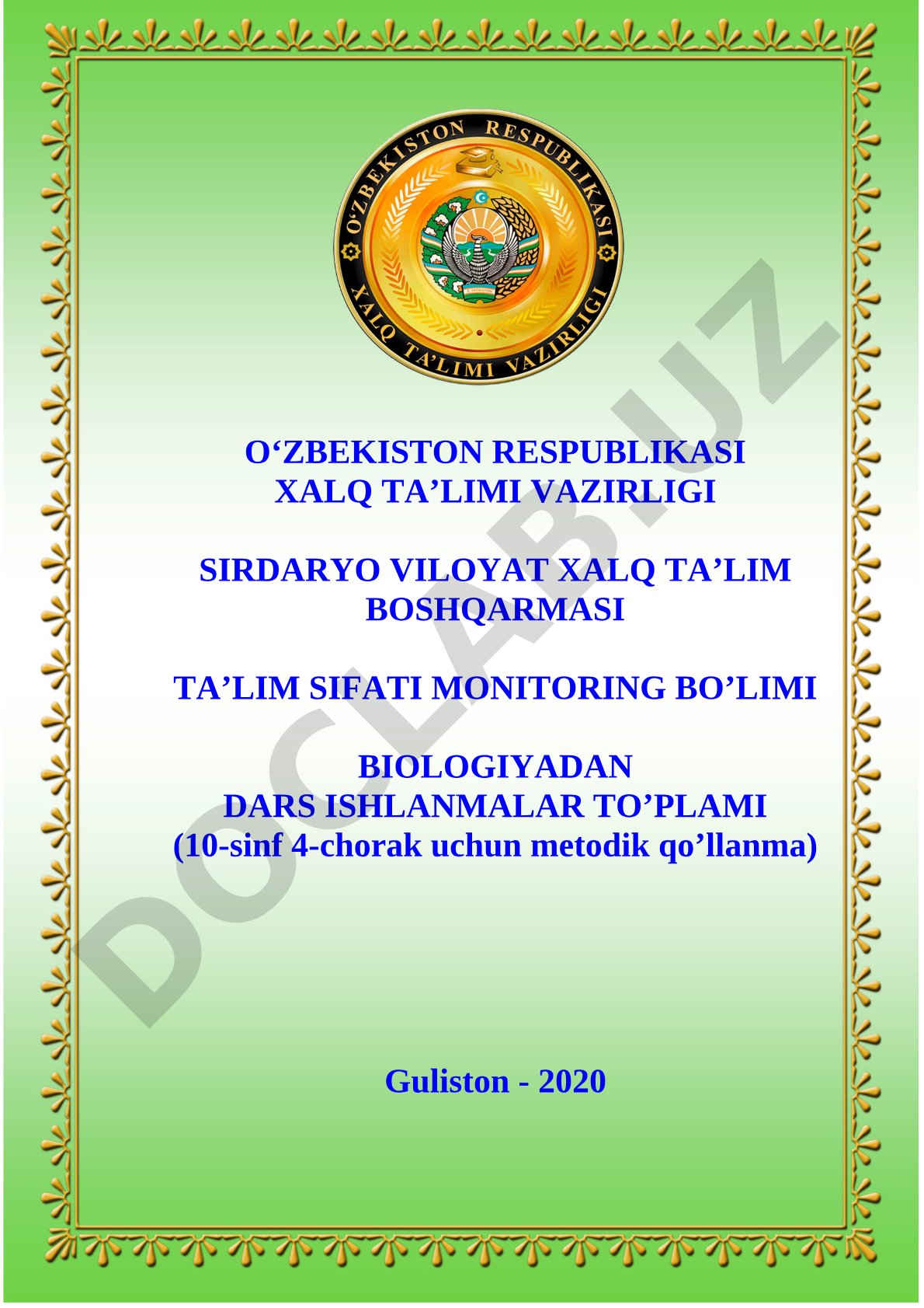 Biologiya 10-sinf 4-chorak dars ishlanmalari