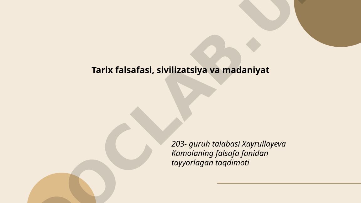 Tarix falsafasi, sivilizatsiya va madaniyat