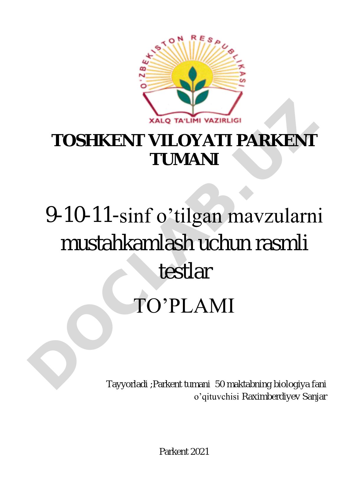 Biologiya fanidan 9-11 sinflar uchun rasmli testlar to'plami