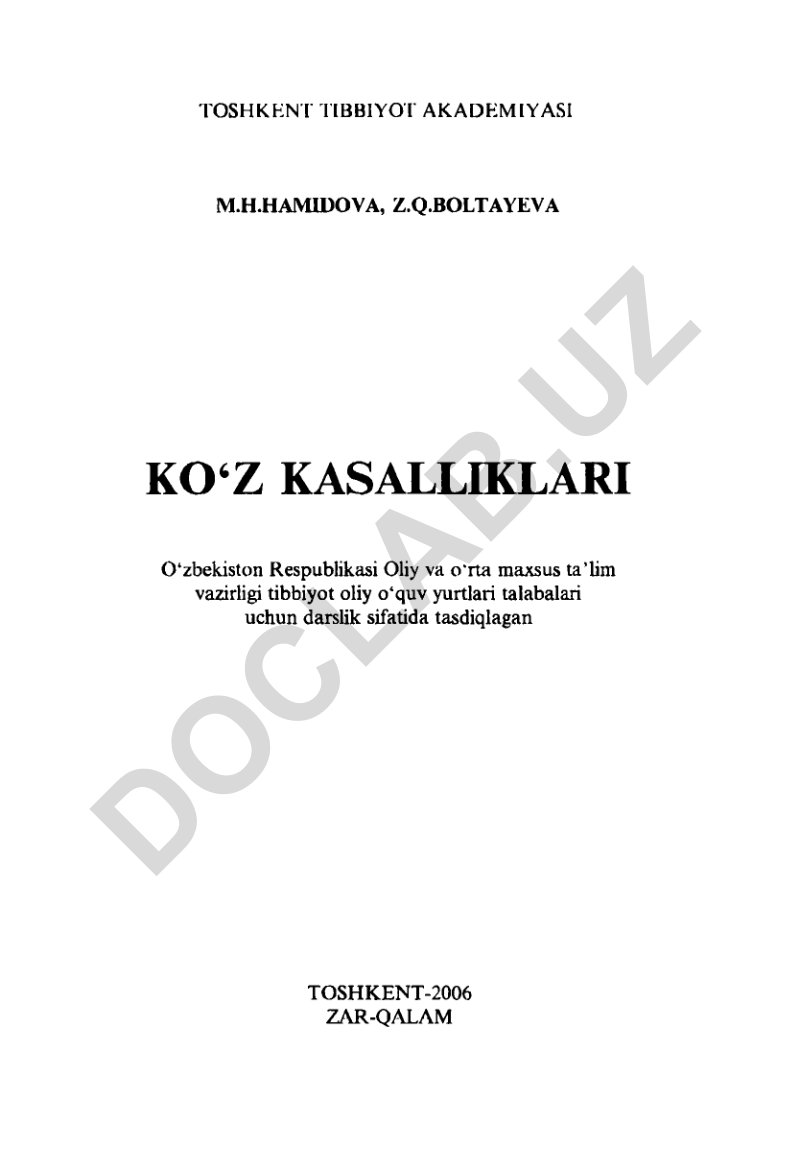 Ko'z kasalliklari darslik kitobi