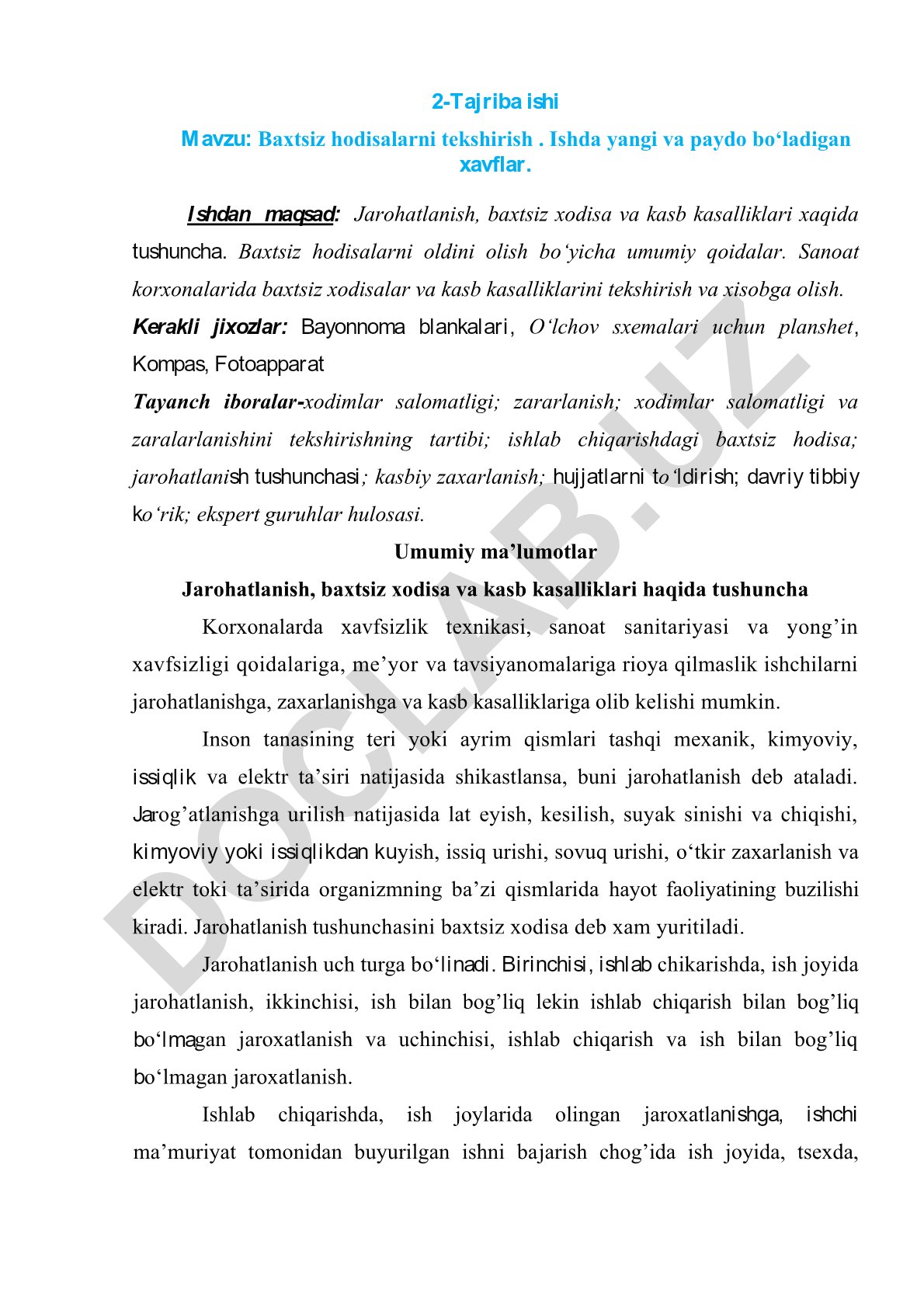 Baxtsiz hodisalarni tekshirish va yangi xavflar