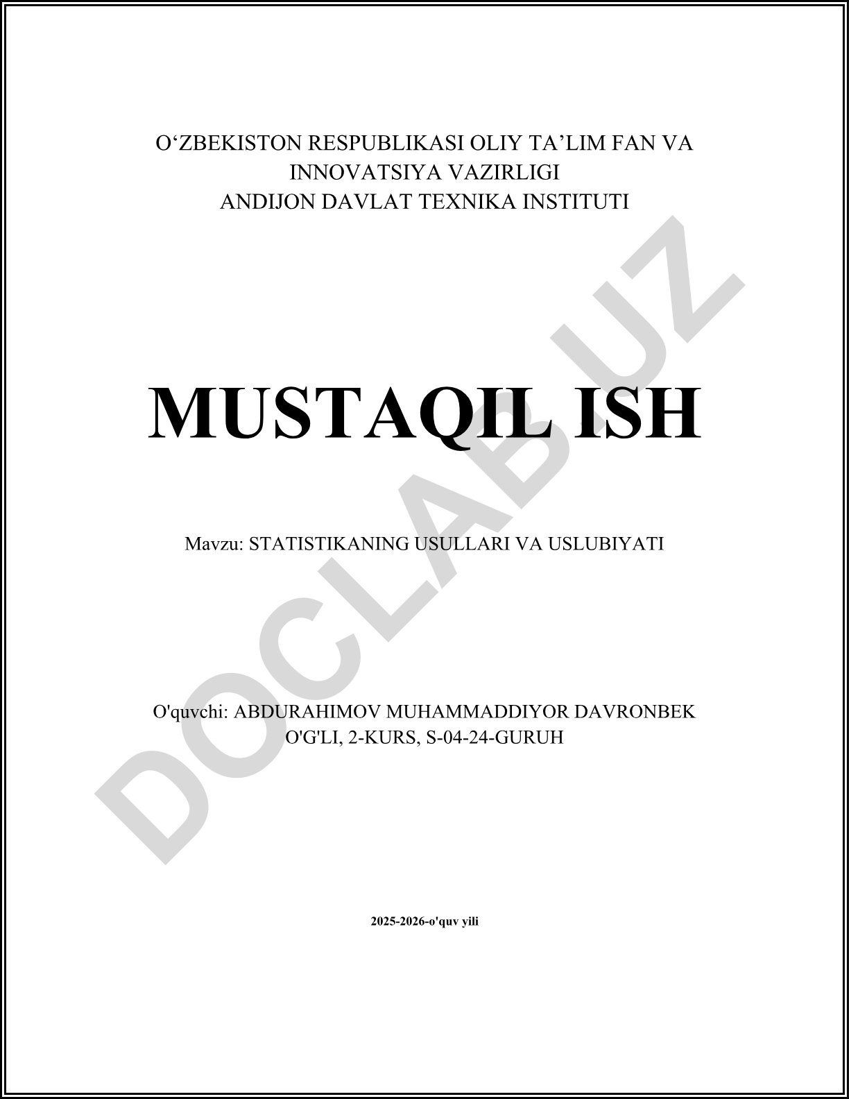 Statistikaning usullari va uslubiyati