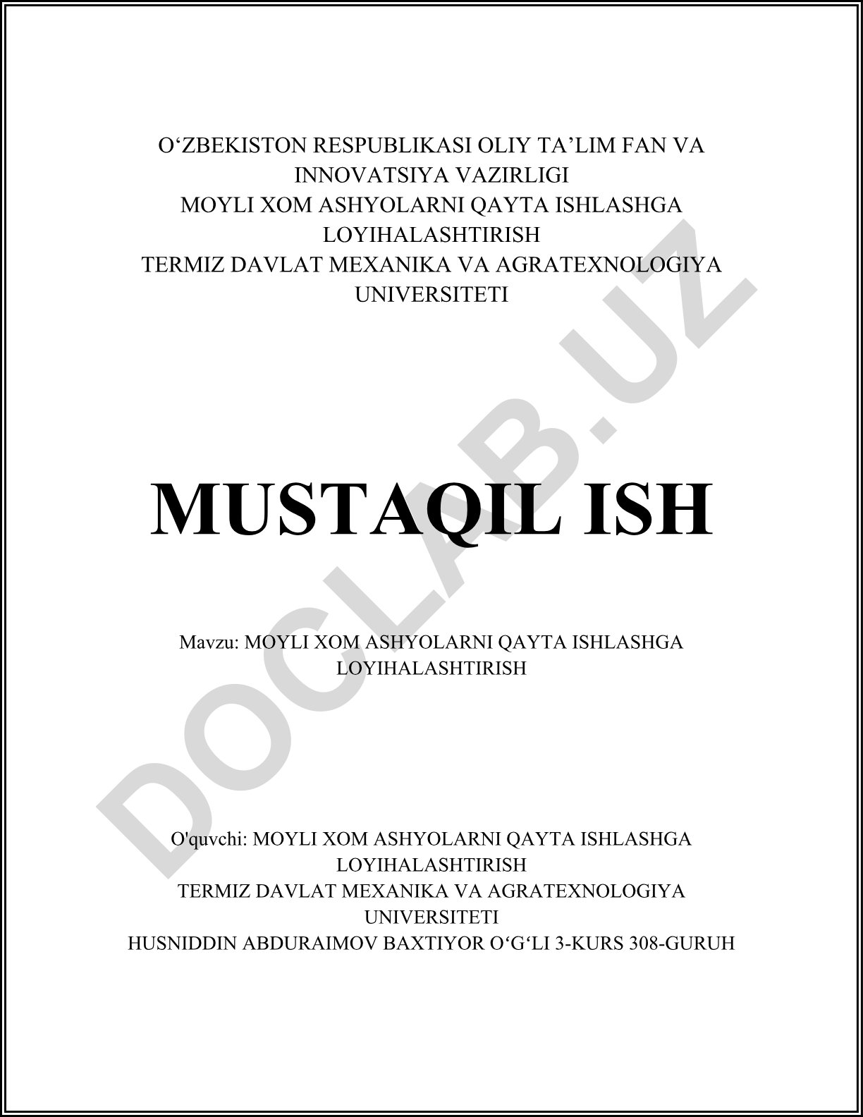 Moyli xom ashyolarni qayta ishlashga loyihalash