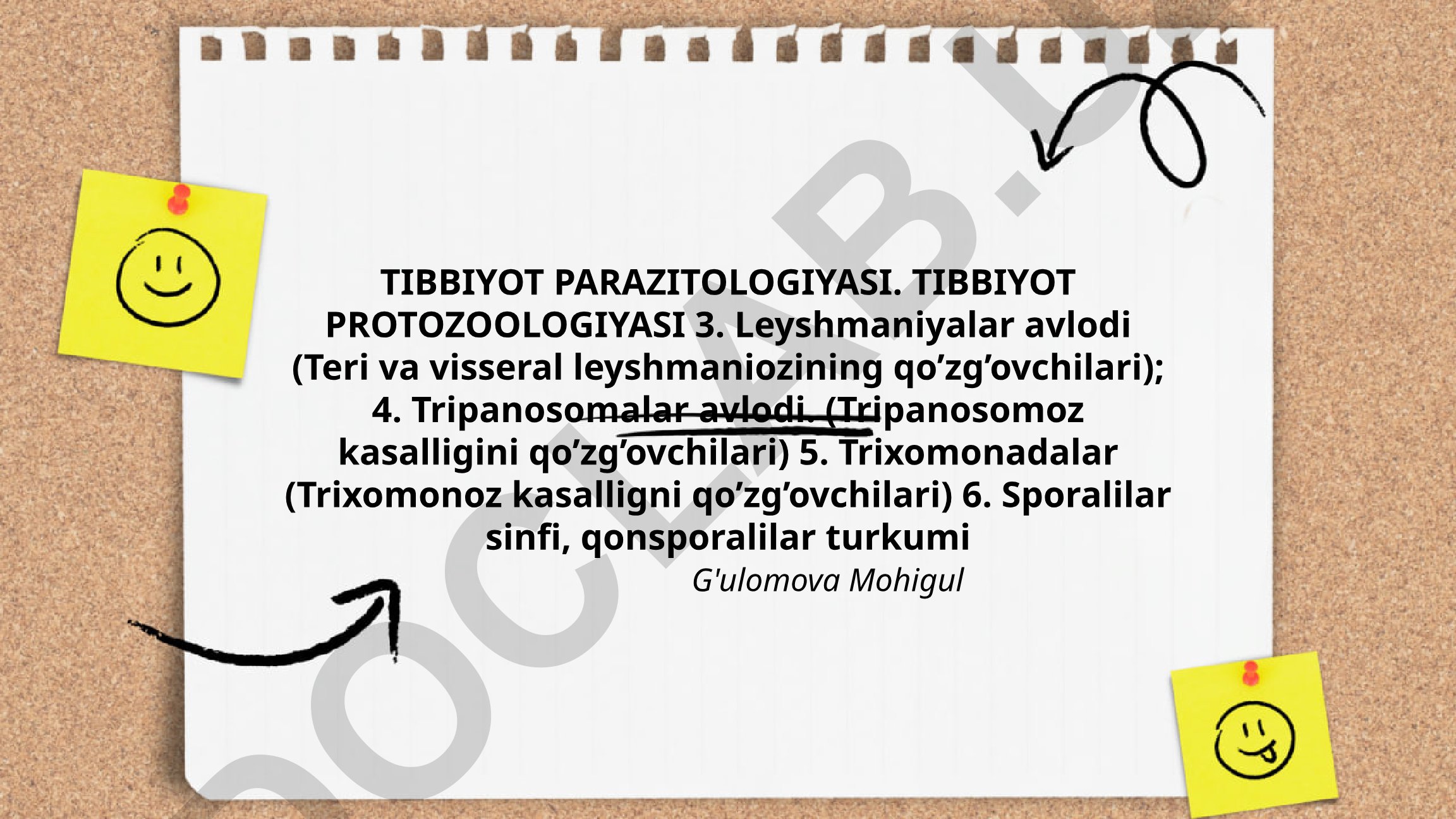 Tibbiyot parazitologiyasi va protozoologiyasi: Leyshmaniyalar, tripanosomalar, trixomonadalar va sporalilar
